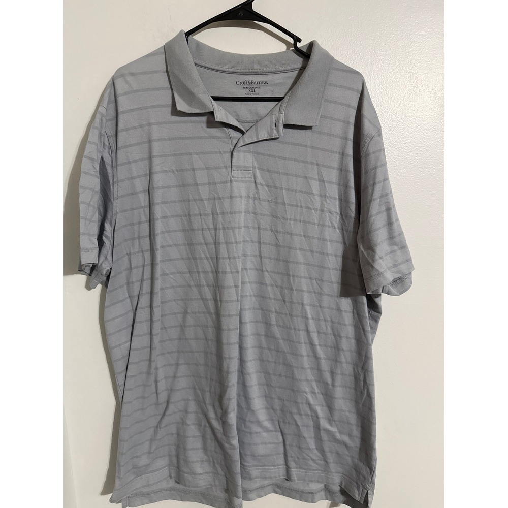 Croft & Barrow Mens Performance Polo Shirt Grey Striped Short Sleeve XXL Stretch